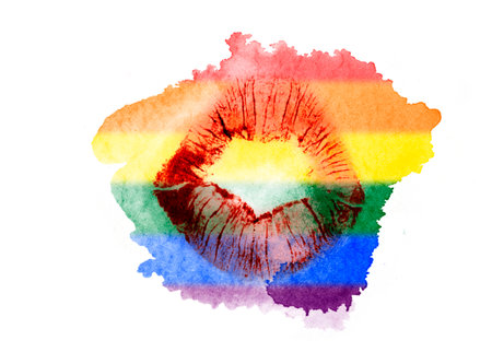 LGBT lipstick kiss mark isolated on a white backgroundの写真素材