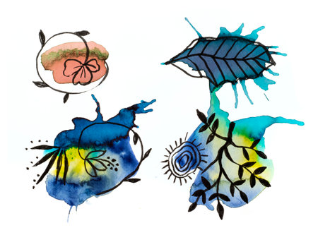 beautiful artistic picture  - botanical art, hand painted with watercolors on paper, can be printed and framedの写真素材