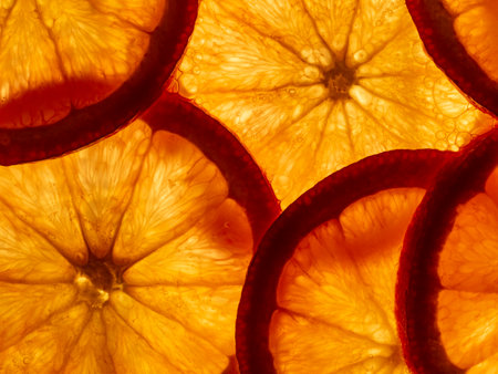 juicy slices of orange, macro photographyの写真素材