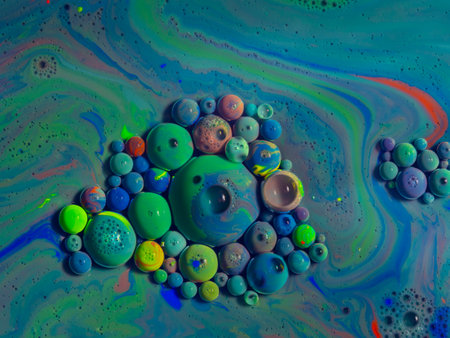 watercolors and oil artistic macro photography, behavior of oil and water when brought togetherの写真素材