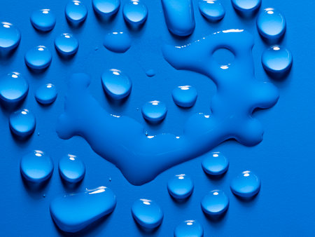 water drops on a blue backgroundの写真素材