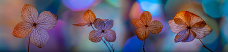 bokeh background and hydrangea flower skeleton with veins and cells - macro photographの写真素材