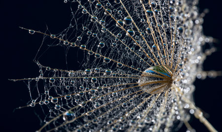 flower fluff, dandelion seed with dew drops - beautiful macro photography with abstract bokeh...