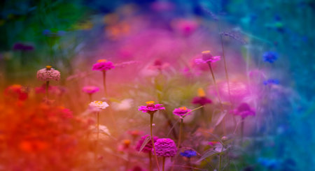 beautiful meadow flowers with nice bokeh - soft focus art floral backgroundの写真素材