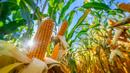 Corn on a cornfield before harvest