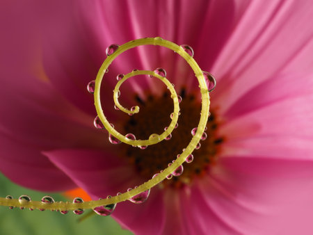 flower with dew drops - beautiful macro photography with abstract bokeh backgroundの写真素材
