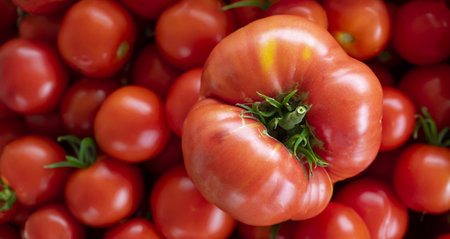 home tomatoes, different varieties from home garden - real photo from harvestの写真素材