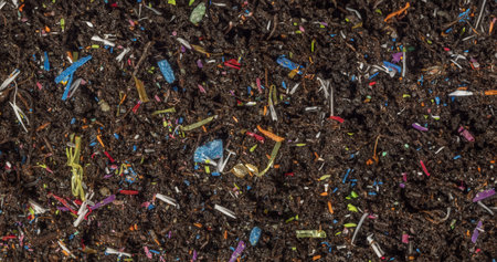 Microplastics in soil - soil contaminated with mineral microplasticsの写真素材
