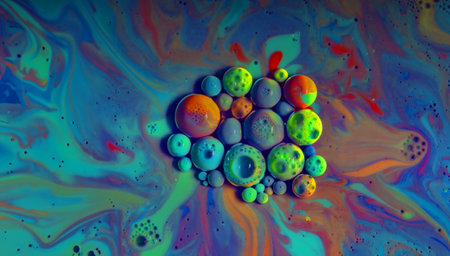 watercolors and oil artistic macro photography, behavior of oil and water when brought togetherの写真素材