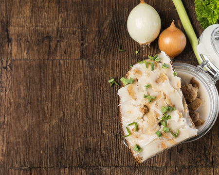 lard with rendered pork fat cubes greaves - traditional foodの写真素材