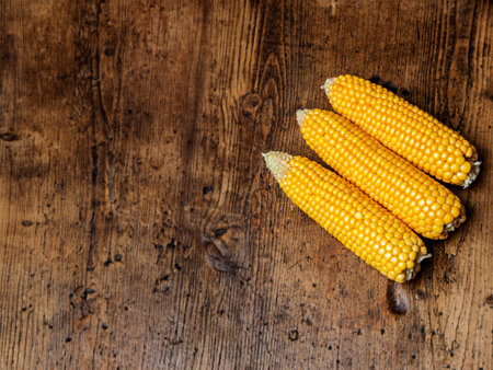 corn on a wooden tableの写真素材