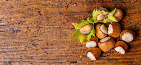 hazelnuts on a wooden table