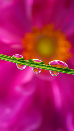 flower mirroring in rain drops - macroの写真素材