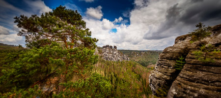 view from the Bastei, Saxon Switzerland, Germanyの写真素材