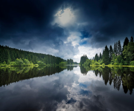 lake in a forest, Sumava - national park, Czech republic, Europeの写真素材