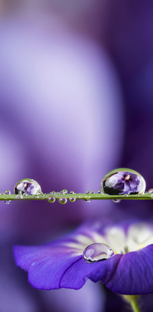 blue flower with a dew dropの写真素材