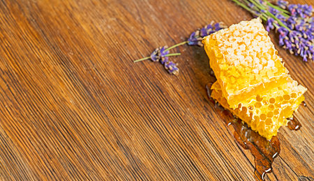 honeycomb on a wooden table close up