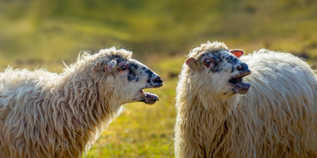 portrait of sheep bleating close upの写真素材