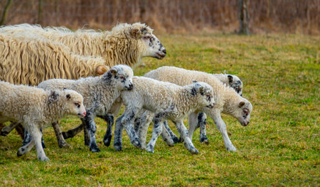 cute lamb on a farm - close up - original easter pictureの写真素材