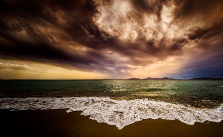 golden sunset and sea landscapeの写真素材