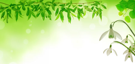 spring background with snowdropsの写真素材