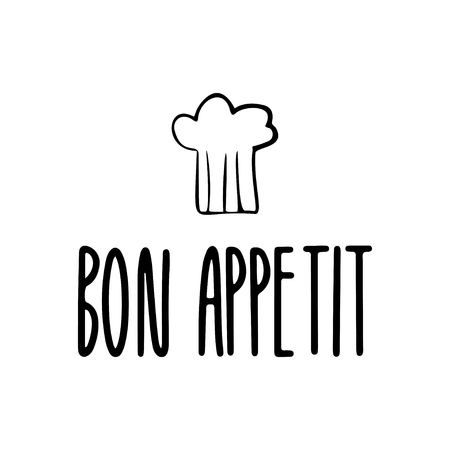 Cooking hand drawn vector illustration. Bon appetit lettering. Silhouette chef hats. Label design. Menu designのイラスト素材