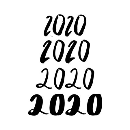 Set of 2020 drawn ink lettering. Phrase design element for poster, banner and greeting card. Vector...