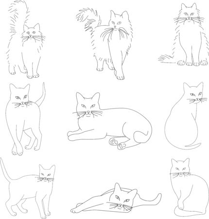 Vector set of a stylish cats. Silhouette of a cats. Modern trend design.のイラスト素材