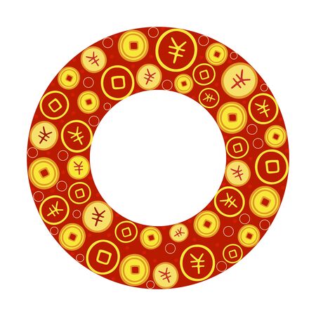 Vector image. New year concept chinese and red chinese envelope. Hand drawing various coins collected in a circular concept.のイラスト素材