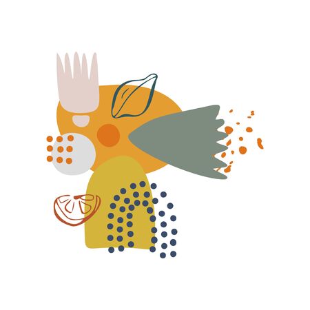 Vector abstract shapes hand-drawn. Modern minimalist art, elements of linear art, stylish trend colors. Textile design, print for t-shirts, cards, business cards, mood boards and calendarsのイラスト素材