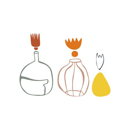 Vector abstract shapes hand-drawn. Modern minimalist art, elements of linear art, stylish trend colors. Textile design, print for t-shirts, cards, business cards, mood boards and calendarsのイラスト素材