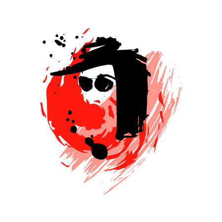 Print for t-shirt or poster. Vector illustration. abstracton Hand drawing a female face, brush strokes and paint splashes. Bright summer print. Vector 10 EPSのイラスト素材