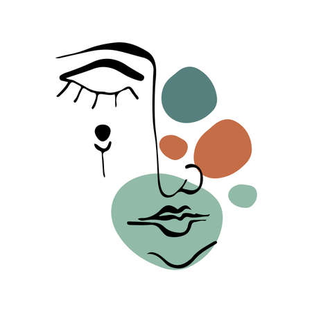 Abstract boho vector clipart. Hand drawn abstract shapes and face. Terracotta and natural colors. Minimal modern boho design for covers, flyers, banners, wall art, posters and printsのイラスト素材