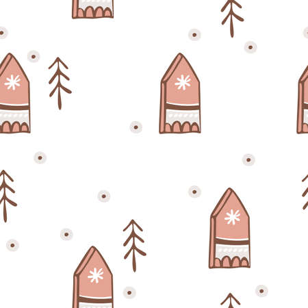 Seamless pattern in boho style. Vintage winter, Christmas elements, winter decorations and abstract elements. Design for textiles, cards, invitations, wrapping paper and boxes. hand drawn elementsのイラスト素材
