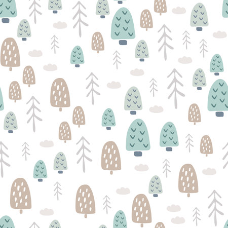 Seamless pattern in boho style. Vintage winter, Christmas elements, winter decorations and abstract elements. Design for textiles, cards, invitations, wrapping paper and boxes. hand drawn elementsのイラスト素材