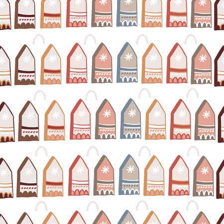 Seamless pattern in boho style. Vintage winter, Christmas elements, winter decorations and abstract elements. Design for textiles, cards, invitations, wrapping paper and boxes. hand drawn elementsのイラスト素材