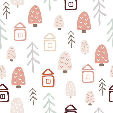 Seamless pattern in boho style. Vintage winter, Christmas elements, winter decorations and abstract...