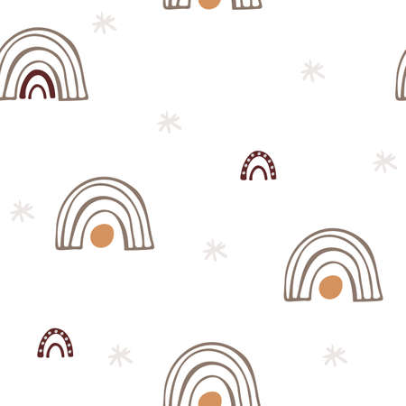 Seamless pattern in boho style. Vintage winter, Christmas elements, winter decorations and abstract elements. Design for textiles, cards, invitations, wrapping paper and boxes. hand drawn elementsのイラスト素材