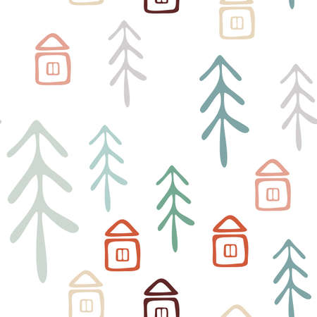 Seamless pattern in boho style. Vintage winter, Christmas elements, winter decorations and abstract...
