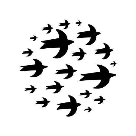 Abstract pattern of flying birds. Round composition. Minimal contemporary art print. Design for T-shirts, posters, labels, media and social media covers. vector geometric illustrationのイラスト素材