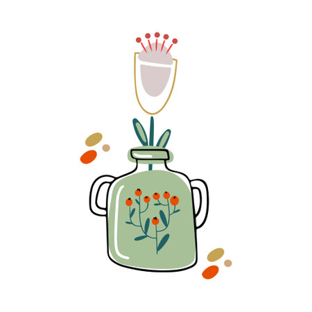 Autumn design in flat style, natural fall elements. Hand-drawn abstract vase with fruits and berries. Decorative Isolated vector illustration on white background for postcards, textiles, websitesのイラスト素材