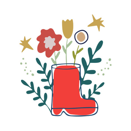 Autumn design in flat style, natural fall elements. Hand-drawn mushroom, physalis, leaves and berries clipart. Isolated vector illustration on white background for postcards, textiles, websites and social mediaのイラスト素材