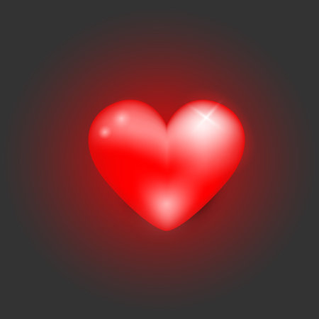 Glowing red heart with highlights and dark background. Design element of websites, stationery, backgrounds, invitations, banners. Valentines Day. Vector illustrationのイラスト素材