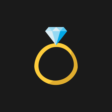 Diamond ring. Design element for Valentines Day. Flat illustration with blue stone and gold ring. Vector illustrationのイラスト素材