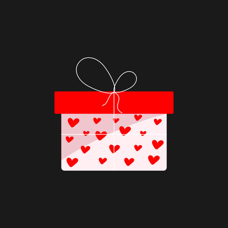 Gift icon with hearts. Design element for Valentines Day. Flat illustration with red and white gift. Vector illustrationのイラスト素材