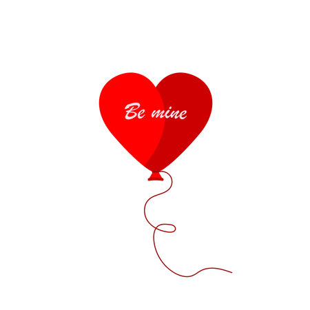 Balloon heart, be mine. Design element for Valentines Day. Flat icon with a red ball. Vector illustrationのイラスト素材