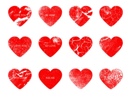 Romantic stamps hearts, a set of stamps for envelopes, postcards and letters. Valentines Day, love...