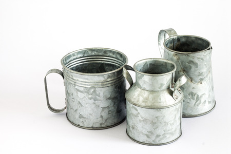 Metal zinc bucket White paper Backgroundの写真素材