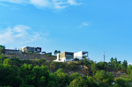 Beautiful modern two villas on the hill. landscapeの写真素材