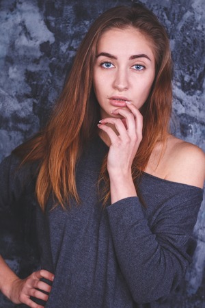 young sexy girl in a stylish jacket.の写真素材